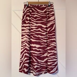 PAIGE Zebra Print Midi Skirt Women Size 4 Burgundy Cream Animal Print Flowy